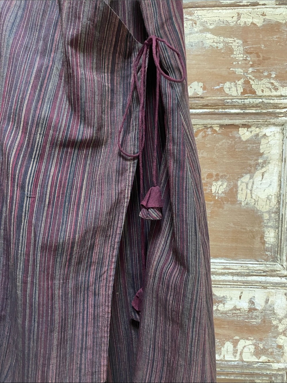 Boho Double Layered Burgundy Striped Wrap Dress, Lightweight Material, Size M - Picture 5 of 9
